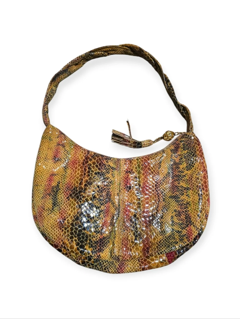 Pinky Snake-Print Crescent Hobo Leather Shoulder Bag